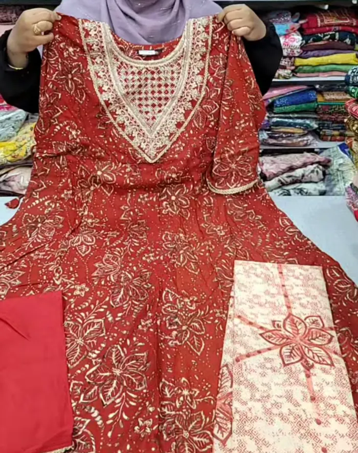Rayon Long Anarkali Top Bottom Dupatta  | TS3267
